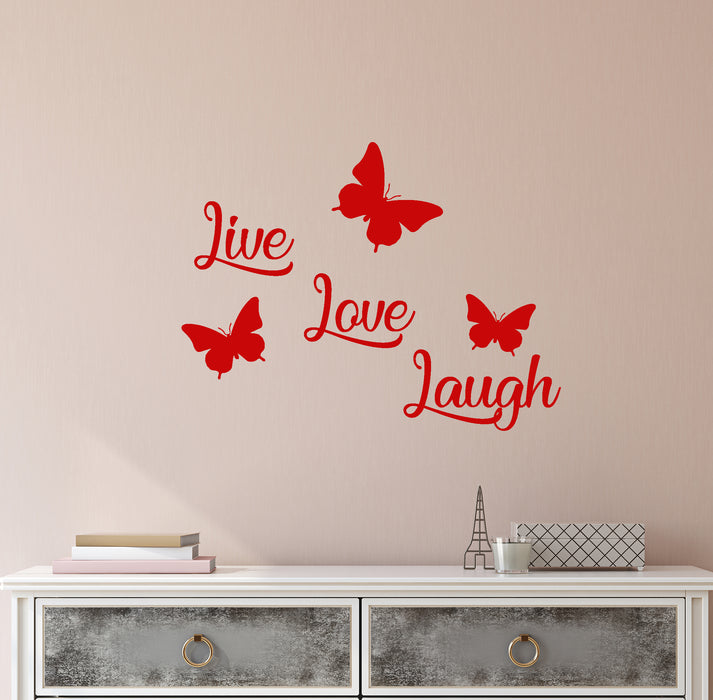 Vinyl Wall Decal Butterflies Live Love Laugh Positive Quote Stickers (4075ig)