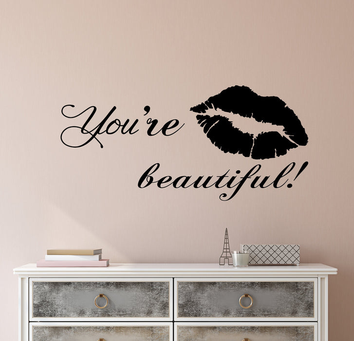 Vinyl Wall Decal Stickers Motivation Quote Words You're Beautiful Inspiring Letters 2609ig (22.5 in x 10.5 in)