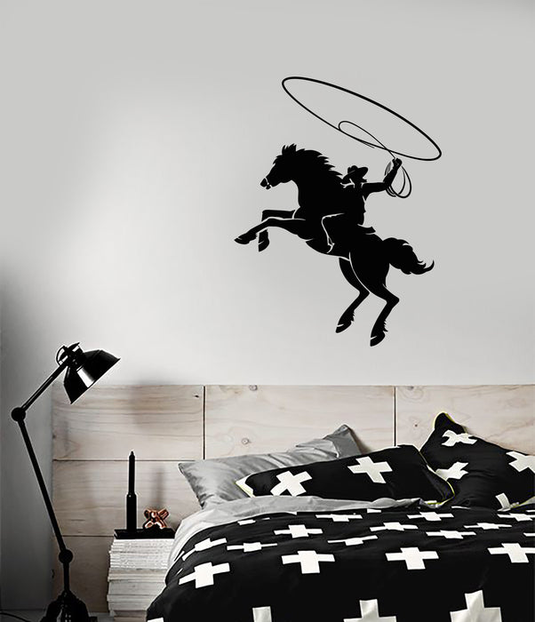 Vinyl Wall Decal Cowboy Riding Horse Lasso Ranch Stickers (3647ig)