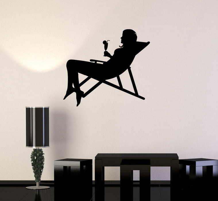 Vinyl Decal Beach Silhouette Woman Cocktail Relax Wall Stickers Mural Unique Gift (ig2692)
