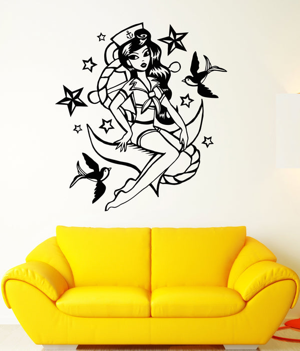 Vinyl Wall Decal Pin Up Nautical Style Retro Sexy Girl Sailor Stickers Unique Gift (1885ig)
