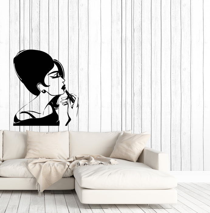 Vinyl Wall Decal Retro Lady Makeup Hairstyle Pomade Beauty Salon Stickers (4138ig)