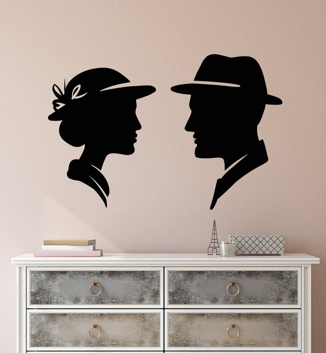 Виниловые наклейки на стену Ретро мужчина и женщина в шляпе Магазин наклеек (2683ig)
