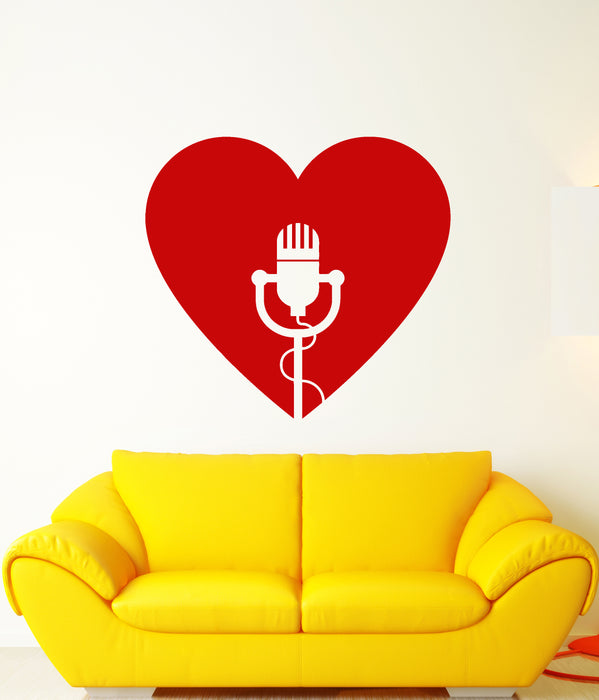 Vinyl Wall Decal Retro Microphone Heart For Singer Karaoke Club Stickers (3299ig)