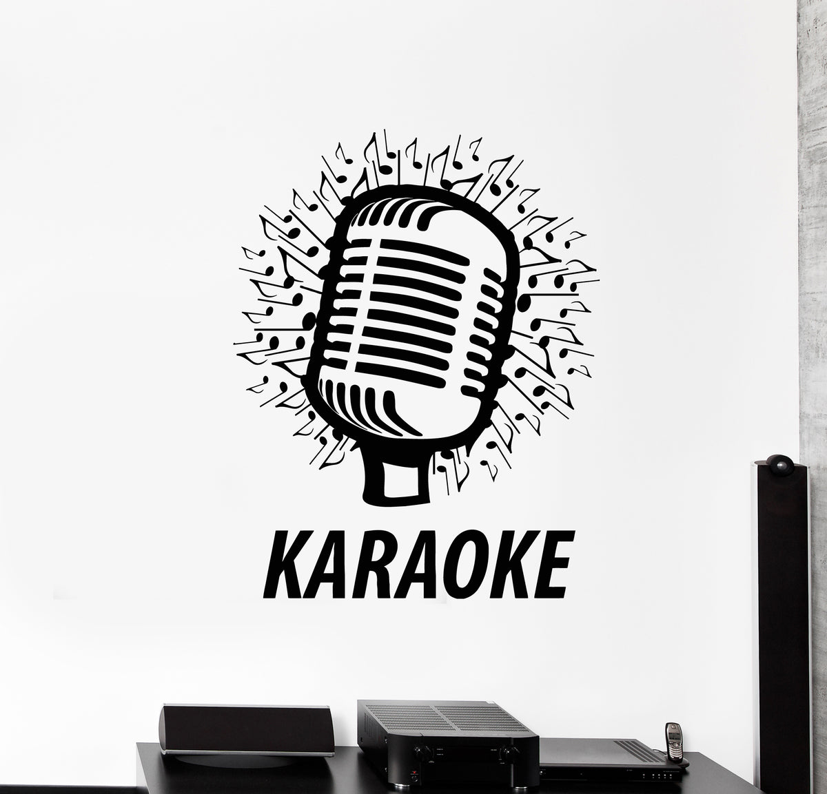 Vinyl Wall Decal Retro Music Notes Microphone Karaoke Club Logo Sticke ...