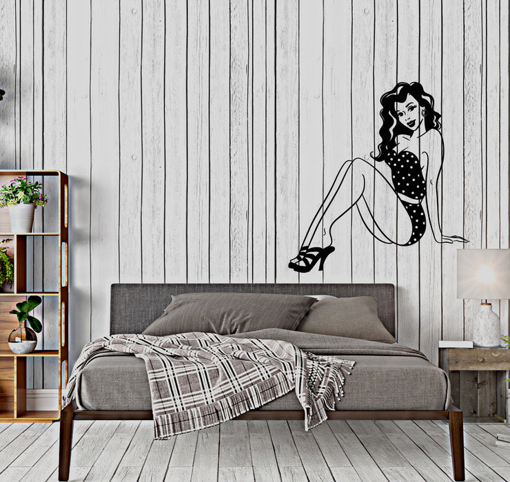 Vinyl Wall Decal Retro Pin-up Girl Sexy Woman In Swimsuit Stickers (3496ig)