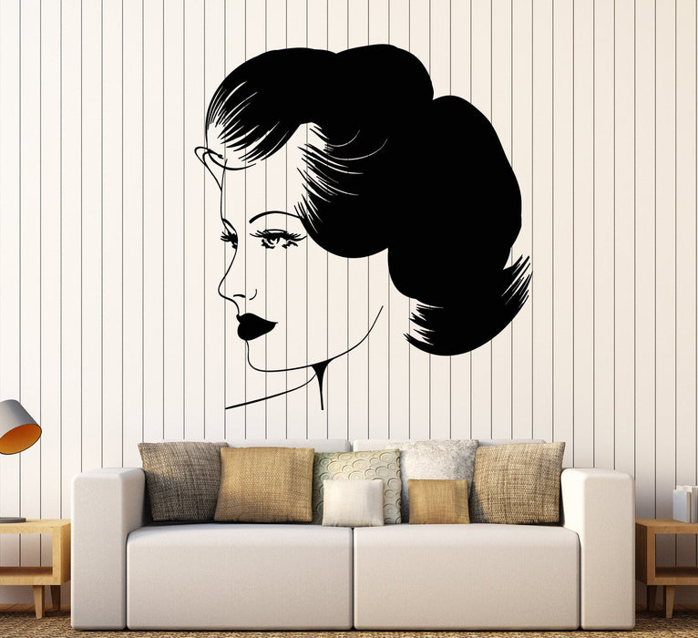 Vinyl Wall Decal Retro Beautiful Woman Face Makeup Hairstyle Stickers (2178ig)