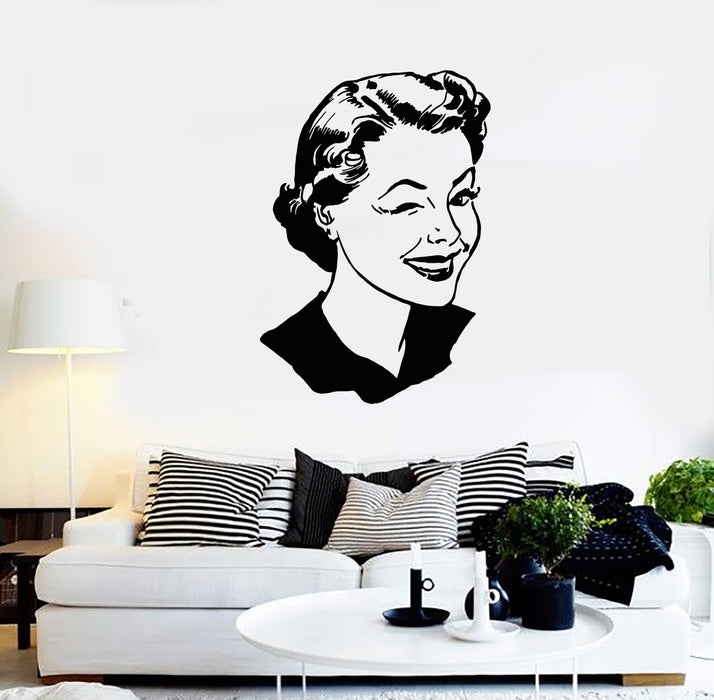 Vinyl Wall Decal Pin-up Model Retro Winking Girl Face Vintage Woman Stickers (2517ig)