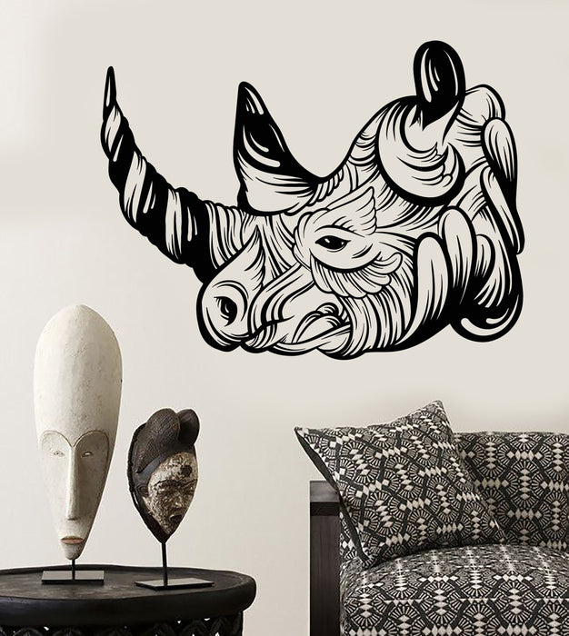Vinyl Wall Decal Abstract African Animal Head Rhinoceros Horn Stickers Unique Gift (1842ig)