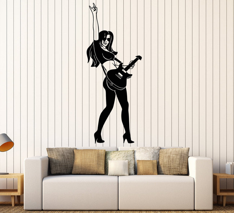 Vinyl Wall Decal Rock Musical Girl Pop Music Guitarist Stickers Unique Gift (ig4561)