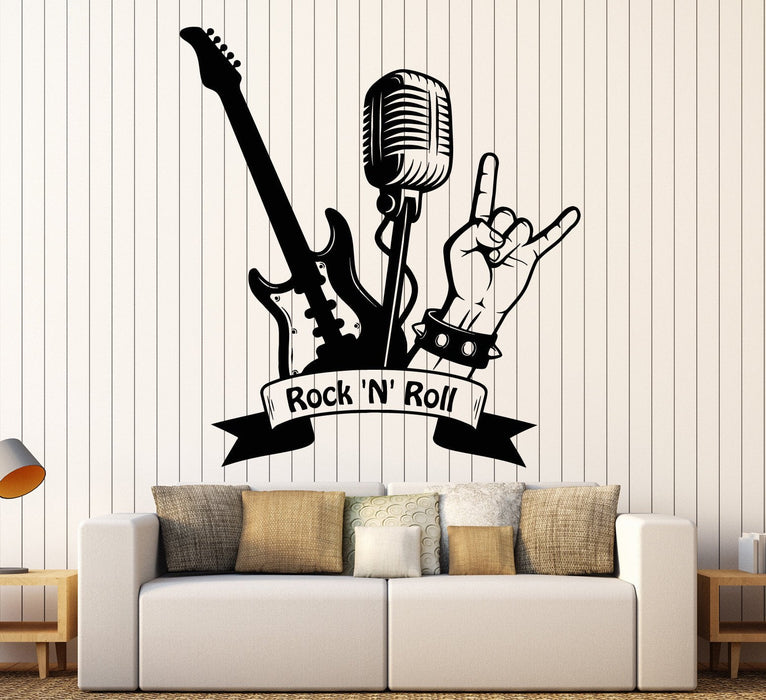 Vinyl Wall Decal Rock'n'roll Guitar Microphone Musical Stickers Unique Gift (ig4471)