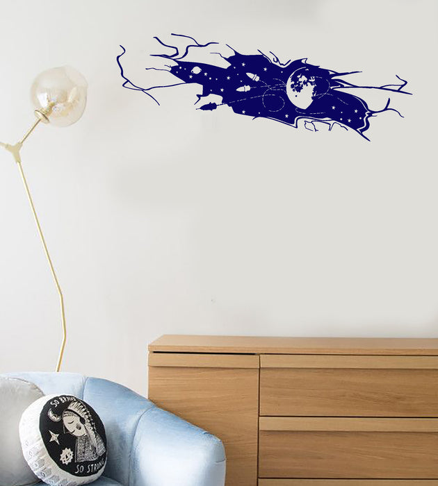 Vinyl Wall Decal Space Rocket Planet Earth Wall Crack Children's Room Stickers (3949ig)