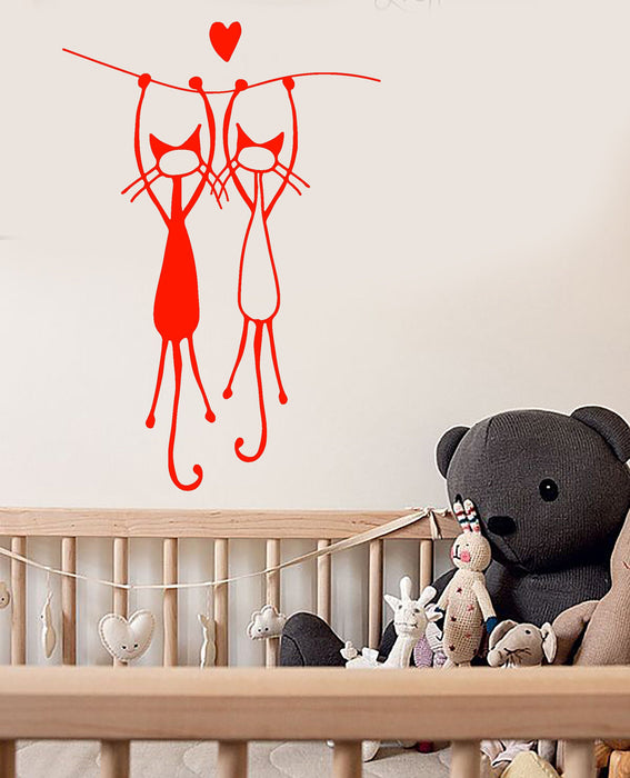 Vinyl Wall Decal Cartoon Funny Two Cats Romantic Love Nursery Stickers (2972ig)
