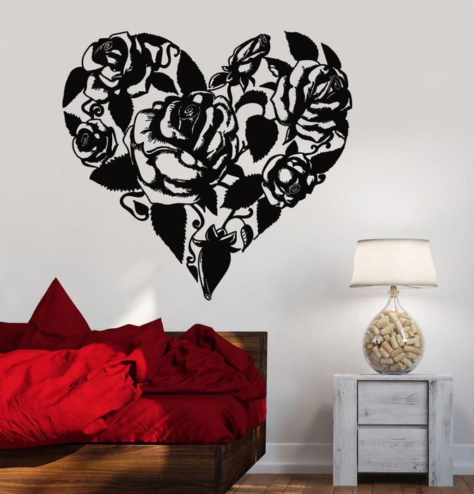 Vinyl Wall Decal Roses Bouquet Flowers Heart Love Romance Stickers Unique Gift (1122ig)
