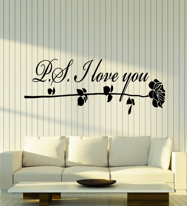 Vinyl Wall Decal Romantic Words I Love You Rose Flower Bud Stickers (2555ig)