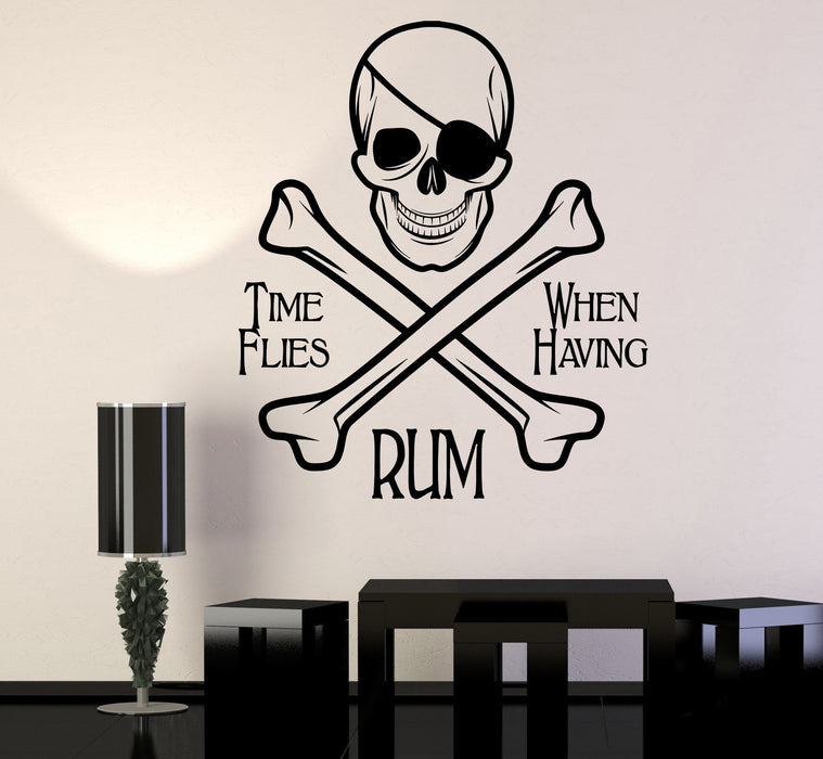 Vinyl Wall Stickers Pirate Skull and Bones Quote Alcohol Bar Decal Unique Gift (297ig)