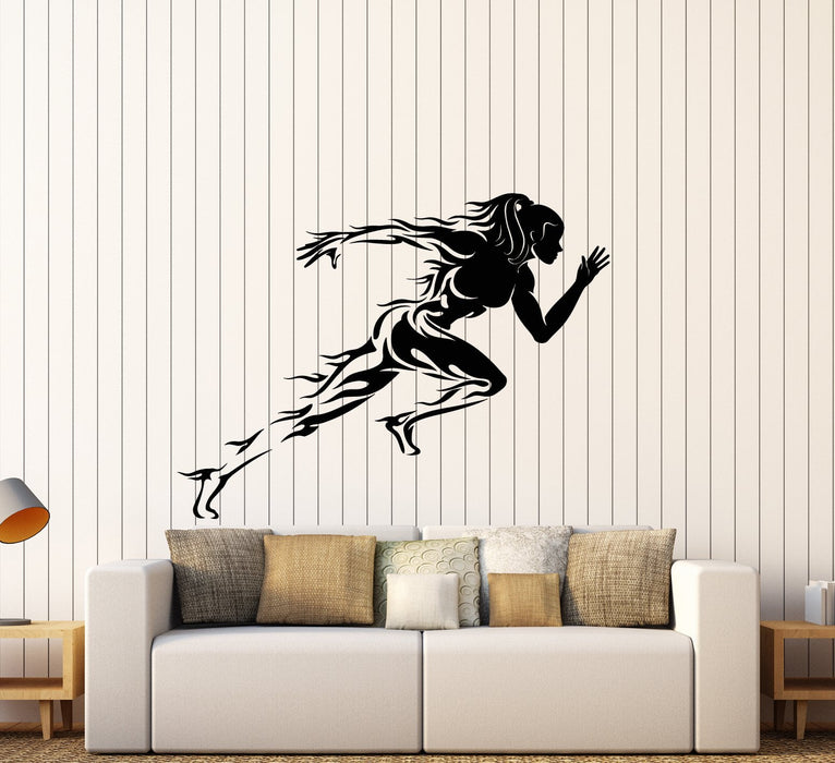 Vinyl Wall Decal Gym Running Sports Runner Forks Of Flame Stickers (2989ig)