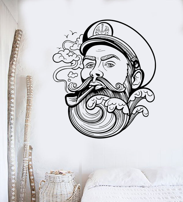 Vinyl Wall Decal Sailor Beard Wave Nautical Marine Sea Stickers Unique Gift (ig4128)