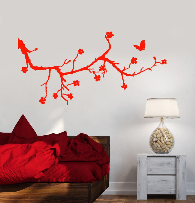 Vinyl Wall Decal Beautiful Sakura Tree Branch Butterfly Flowers Stickers Unique Gift (1477ig)