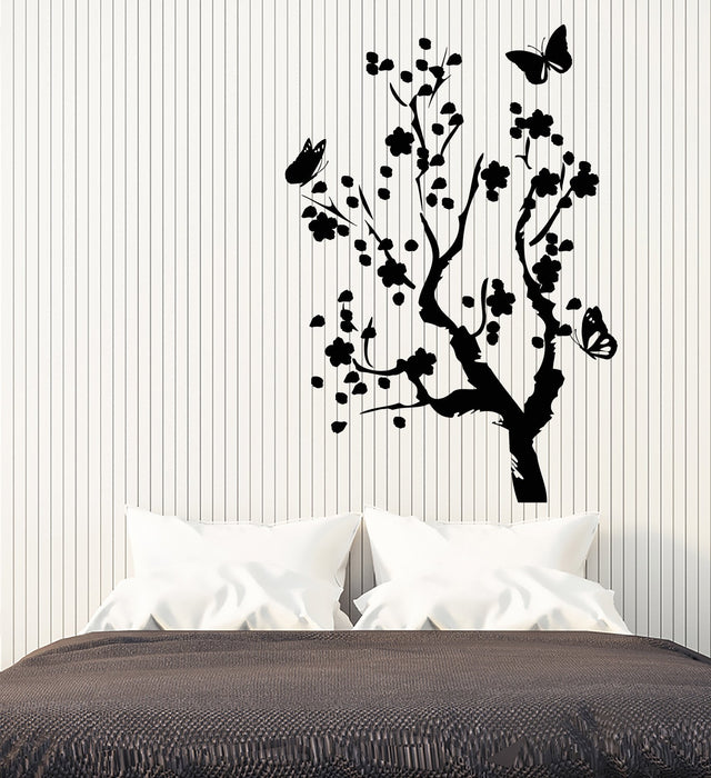 Vinyl Wall Decal Asian Style Sakura Tree Flowers Butterfly Stickers (2895ig)