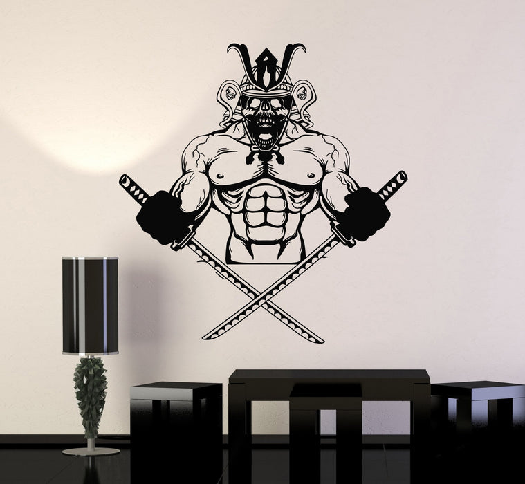 Vinyl Wall Decal Samurai Skull Katana Asian Warrior Stickers Murals Unique Gift (ig4737)