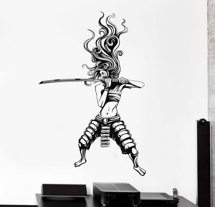 Vinyl Wall Decal Samurai Woman Asian Warrior Japanese Stickers Unique Gift (ig4587)