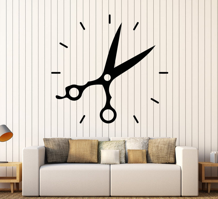 Vinyl Wall Decal Clock Scissors Haircut Hair Salon Barbershop Stickers Unique Gift (1735ig)