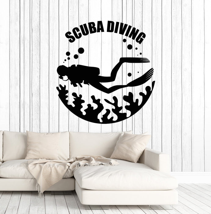 Vinyl Wall Decal Scuba Diving Underwater Diver Water Bubbles Stickers Mural Unique Gift (ig4963)
