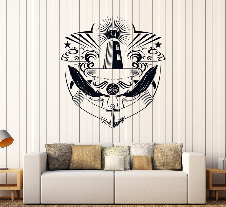 Vinyl Wall Decal Dolphins Lighthouse Ocean Marine Nautical Sea Stickers Unique Gift (102ig)