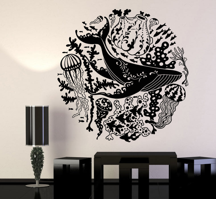 Vinyl Wall Decal Blue Whale Sea Ocean Animals Jellyfish Marine Style Stickers Unique Gift (1183ig)