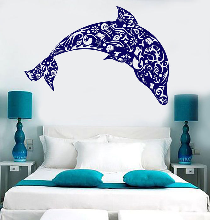 Vinyl Wall Decal Dolphin Seashells Sea Ocean Style Anchor Stickers Unique Gift (1500ig)