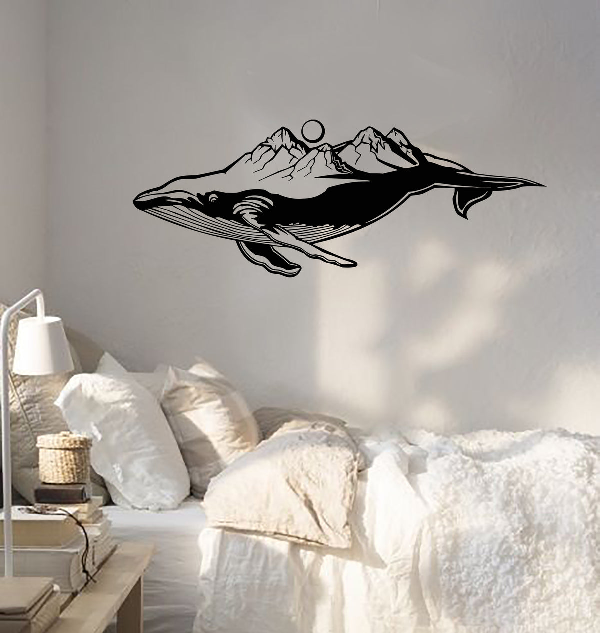 Vinyl Wall Decal Blue Whale Sea Animal Mountains Landscape Marine Styl ...