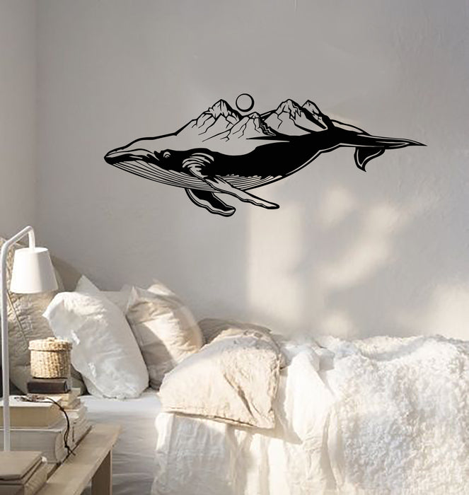 Vinyl Wall Decal Blue Whale Sea Animal Mountains Landscape Marine Style Stickers (4240ig)