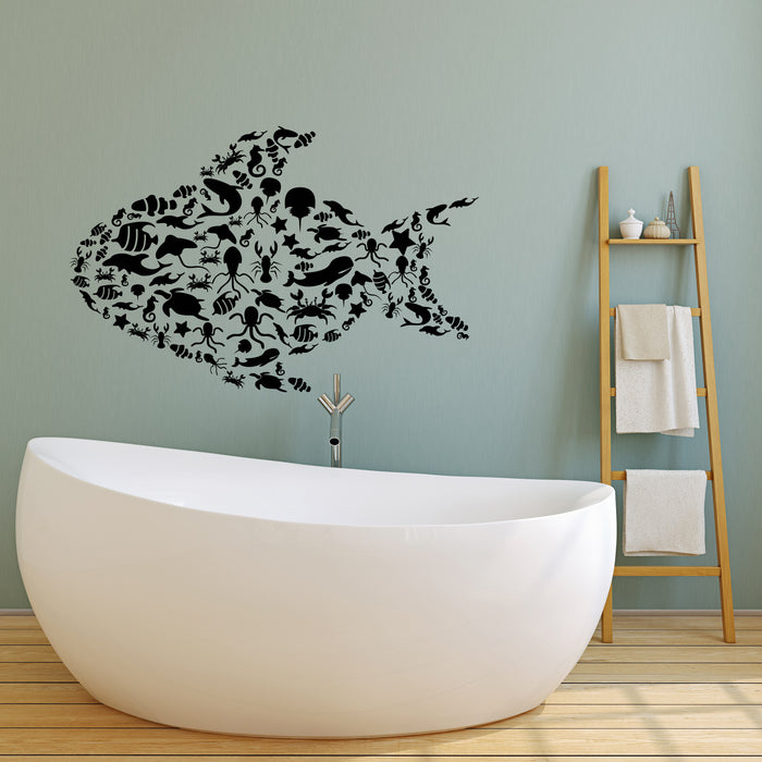 Vinyl Wall Decal Sea Ocean Animals Big Fish Stingrays Fishing Store Marine Style Stickers (4135ig)