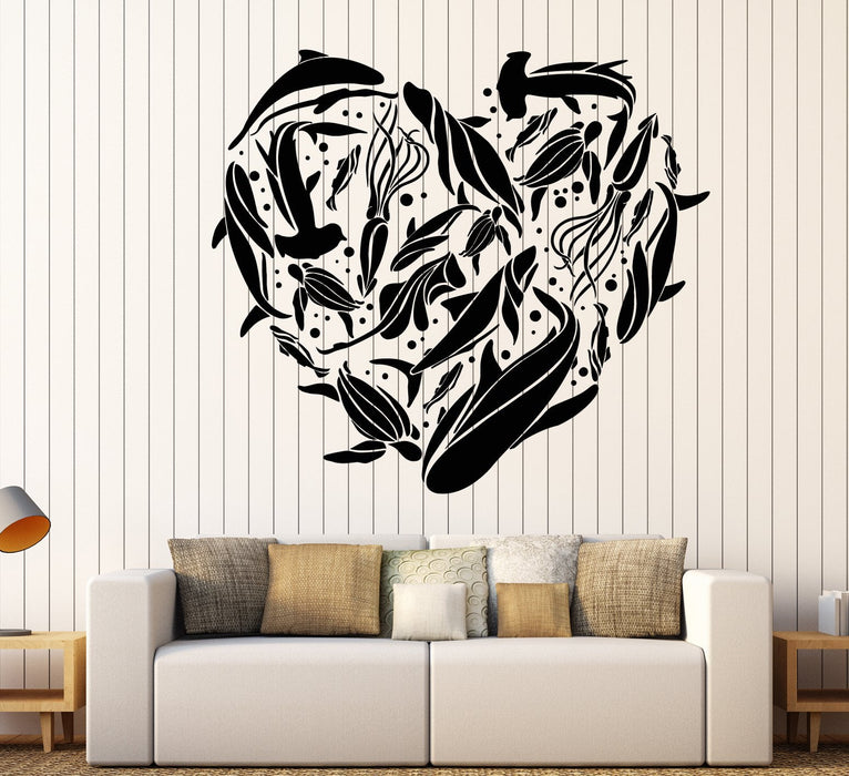 Autocollant mural en vinyle Love Sea Animals Heart Marine Style Sharks Stickers Cadeau unique (1718ig)