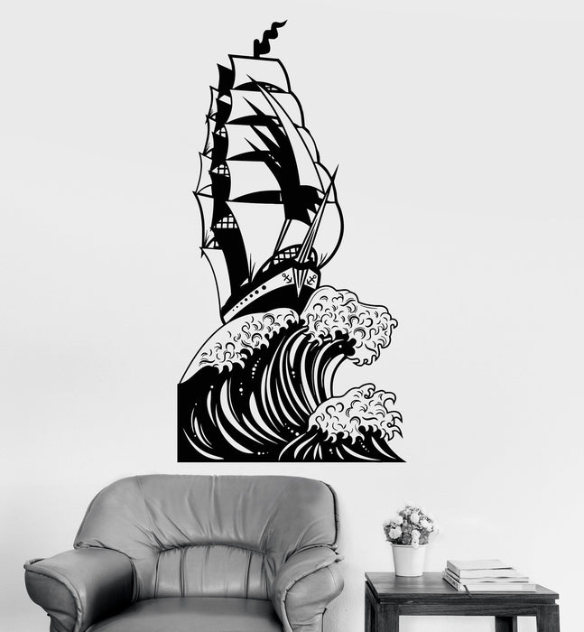 Vinyl Wall Decal Ship Sea Ocean Big Wave Sailor Landscape Stickers Unique Gift (1192ig)