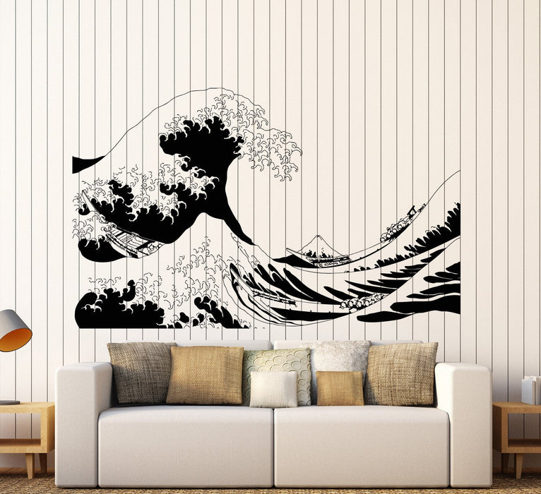Vinyl Wall Decal Japanese Sailors Boat Sea Ocean Waves Island Volcano Stickers Unique Gift (863ig)