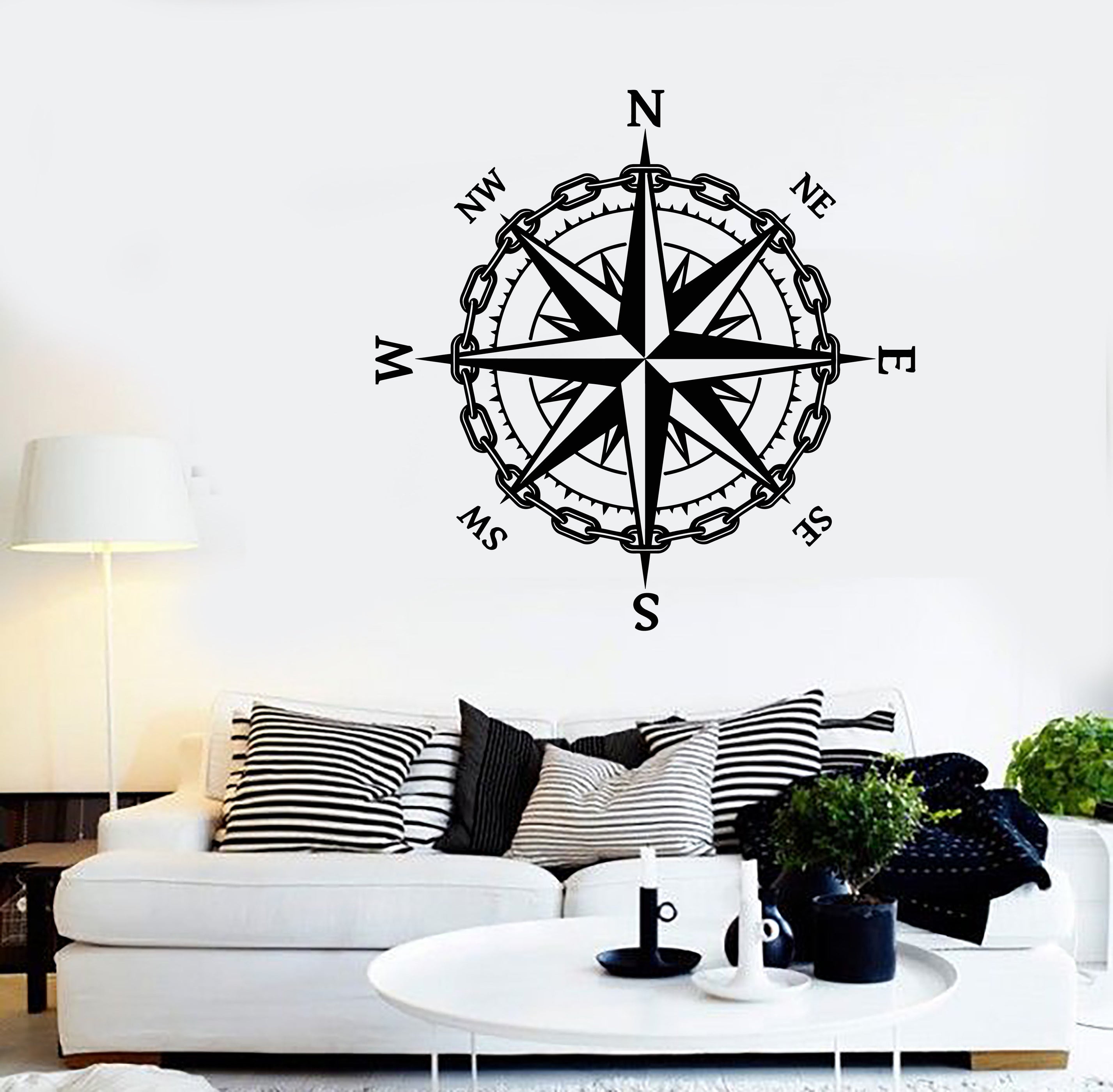 Vinyl Wall Decal Nautical Compass Sailor Ocean Sea Style Stickers Uniq ...