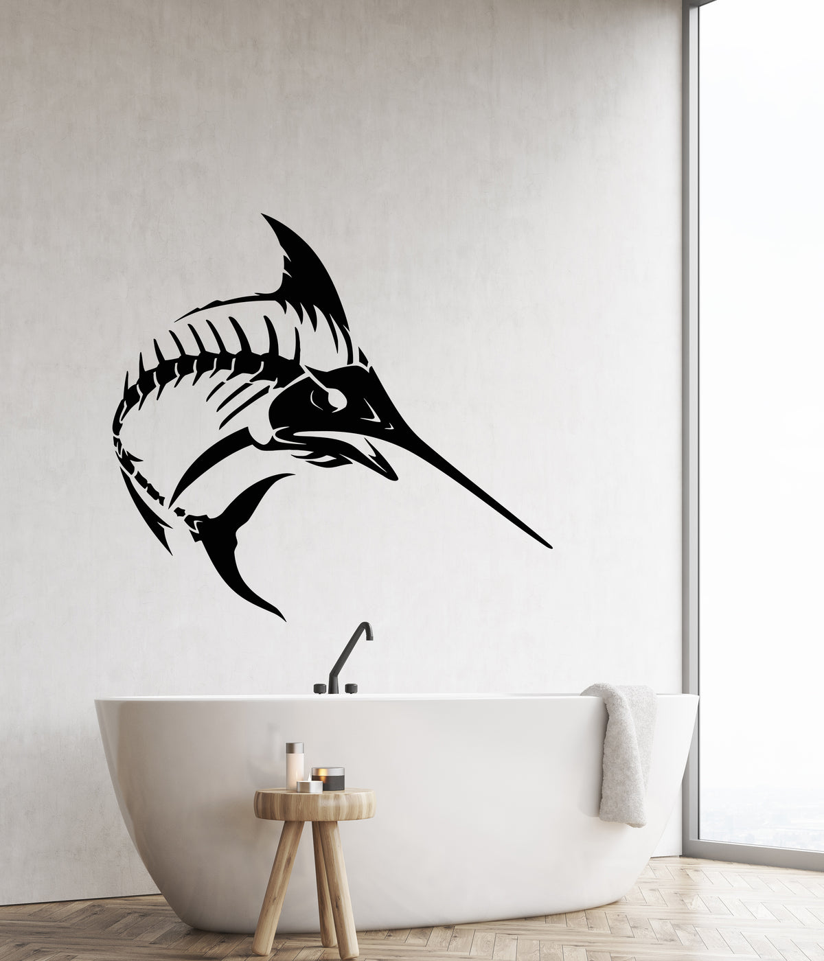 Vinyl Wall Decal Sea Fishing Fish Skeleton Bones Gothic Style For