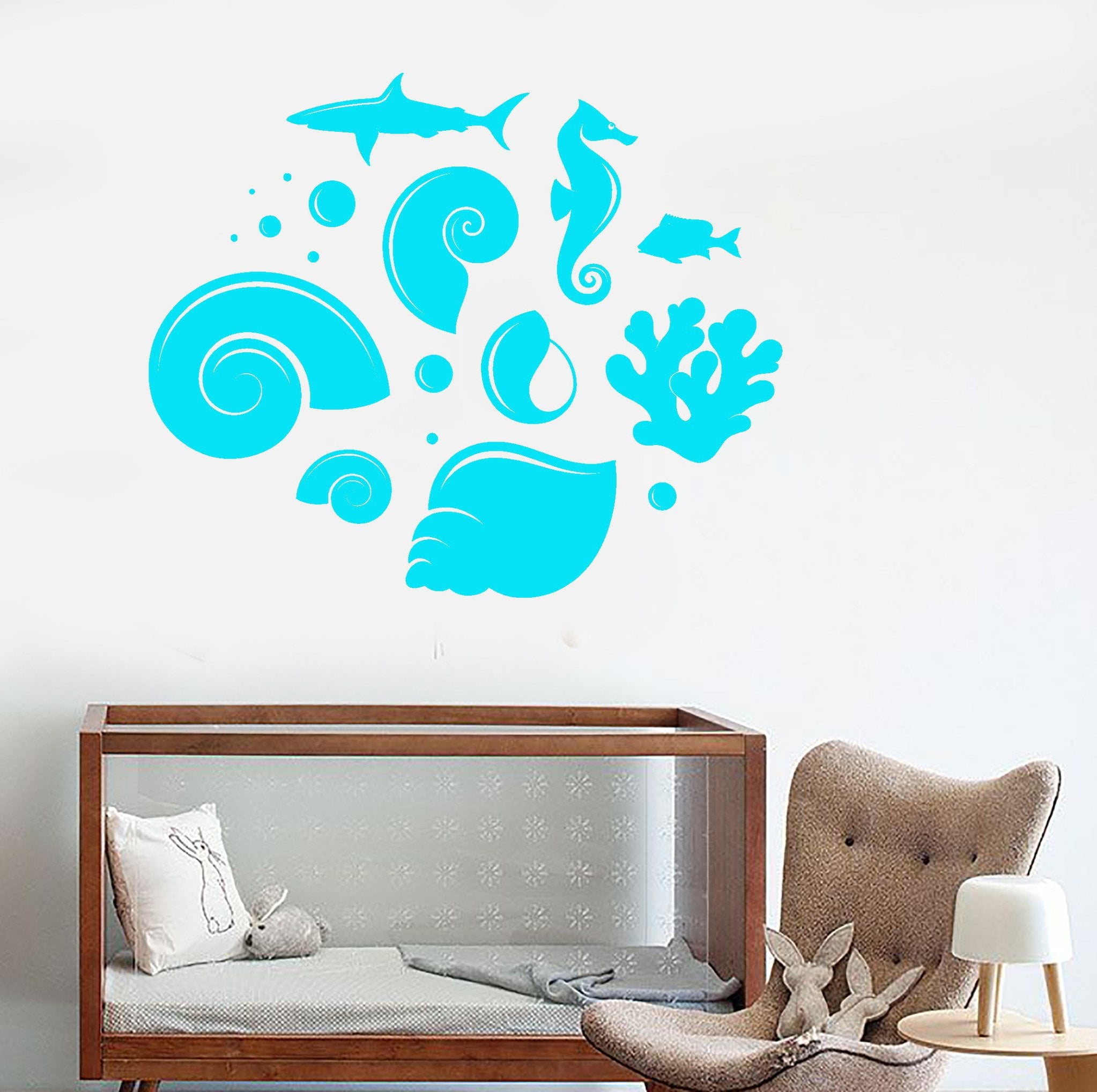 Vinyl Wall Decal Stickers Ocean Sea Shells Fish Shark Seahorse Unique ...