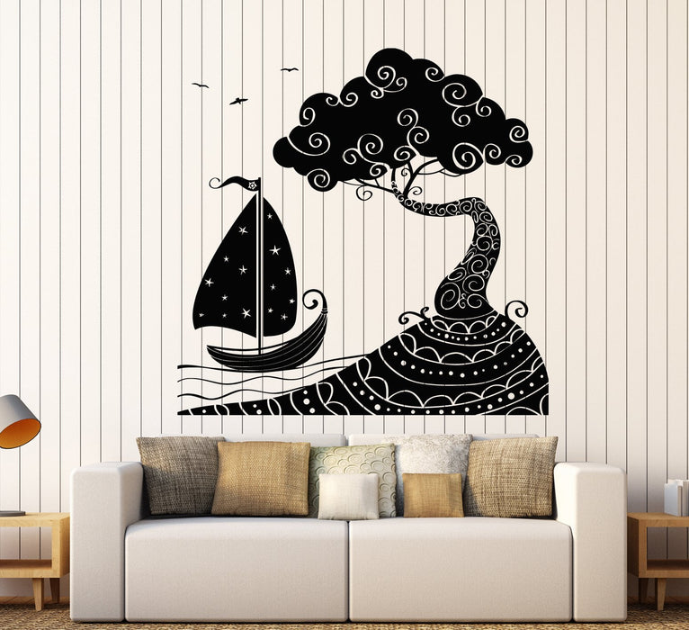 Vinyl Wall Decal Seascape Sea Ship Boat Nautical Island Stickers Unique Gift (1962ig)