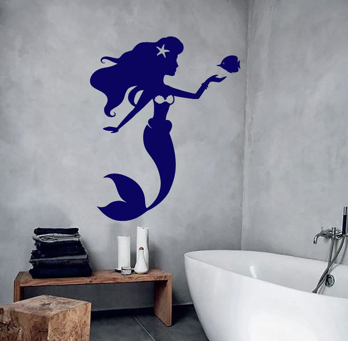 Vinyl Wall Decal Cartoon Mermaid Ariel Fish Nursery Decor Stickers Unique Gift (1623ig)