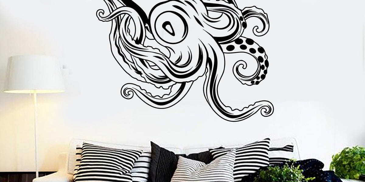 Vinyl Wall Decal Giant Squid Ocean Sea Monster Fishing Stickers Unique ...