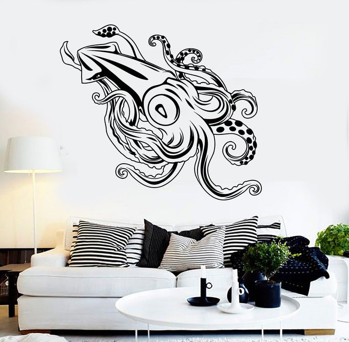 Vinyl Wall Decal Giant Squid Ocean Sea Monster Fishing Stickers Unique Gift (1185ig)