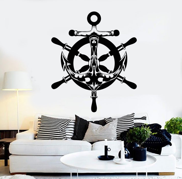 Vinyl Wall Decal Abstract Anchor Ship's Wheel Nautical Sea Style Stickers Unique Gift (2106ig)