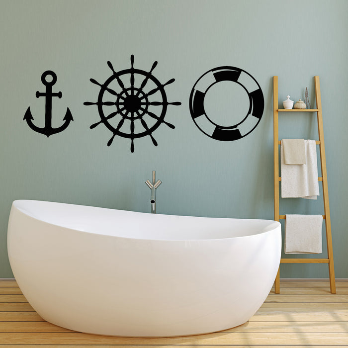 Vinyl Wall Decal Anchor Lifebuoy Ocean Sea Style Ship Stickers Unique Gift (1690ig)