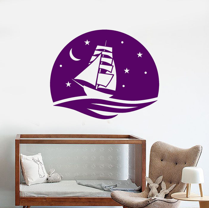 Vinyl Wall Decal Sea Ship Night Marine Nautical Sailor Sail Stickers (2607ig)