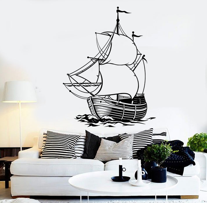 Autocollant mural en vinyle bateau mer océan bateau marin voile style marin autocollants cadeau unique (1444ig)