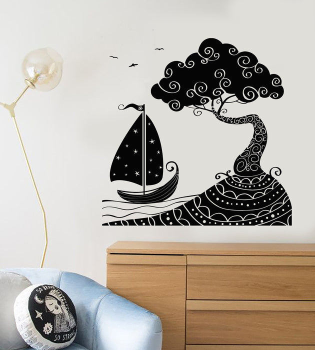 Vinyl Wall Decal Seascape Sea Ship Boat Nautical Island Stickers Unique Gift (1962ig)