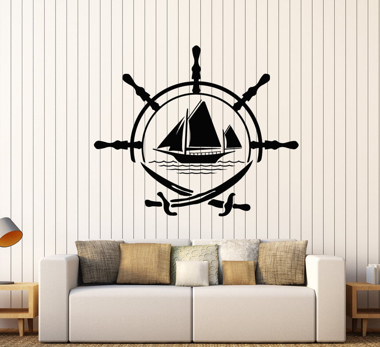 Vinyl Wall Decal Ship Wheel For Sailor Sail Crossed Swords Stickers (2378ig)